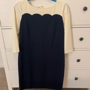 Talbots Petites Blue and White scalloped detail dress